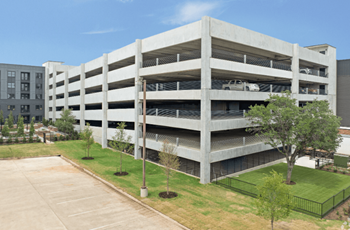 Controlled access to a multi-level parking garage with elevator and direct access to all floors